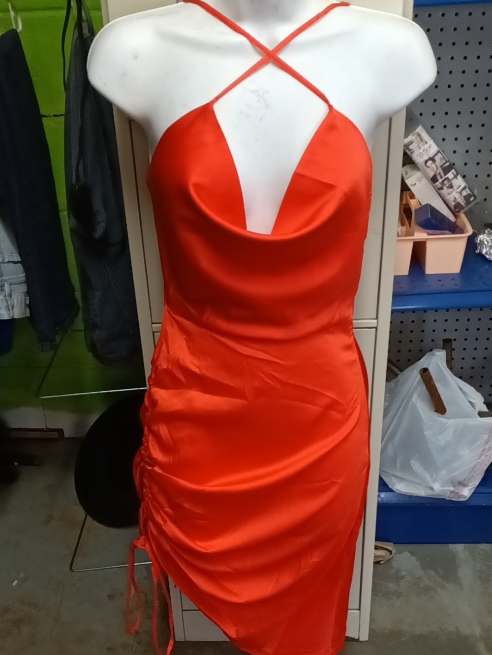 Fashion Nova Orange Satin Cross-Strap Mini Dress